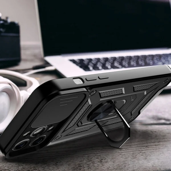 Hybrid Armor Camshield Case for Vivo X80 Lite / Vivo V25 Armor Case with Camera Cover Blackeng