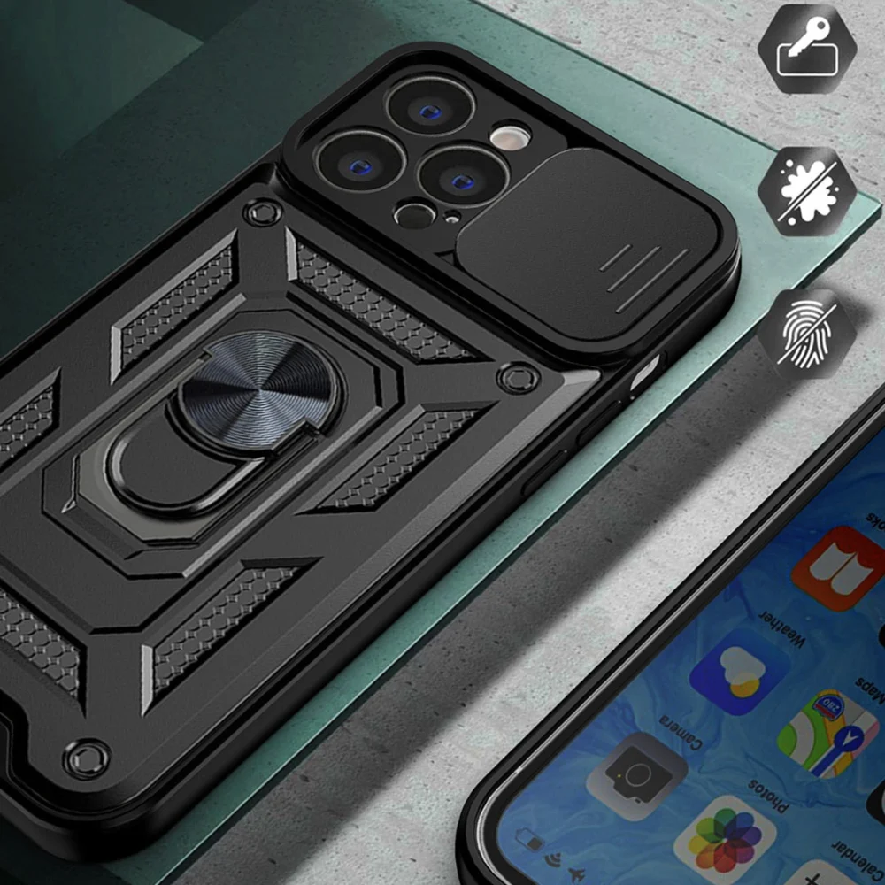 Hybrid Armor Camshield Case for Vivo X80 Lite / Vivo V25 Armor Case with Camera Cover Blackeng