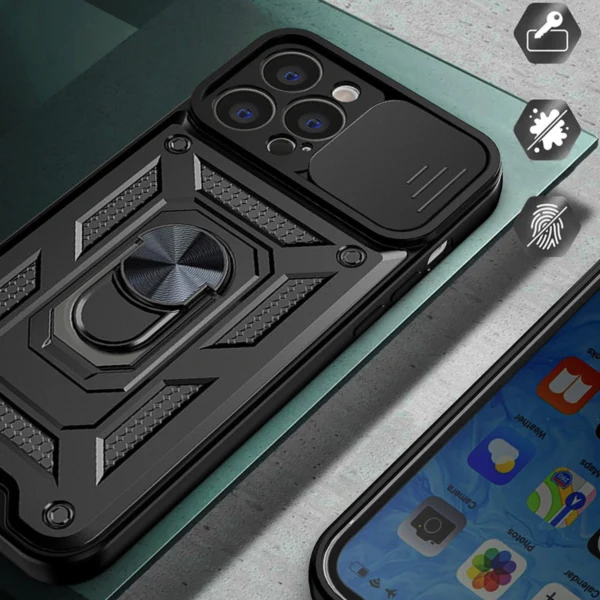 Hybrid Armor Camshield Case for Vivo X80 Lite / Vivo V25 Armor Case with Camera Cover Blackeng