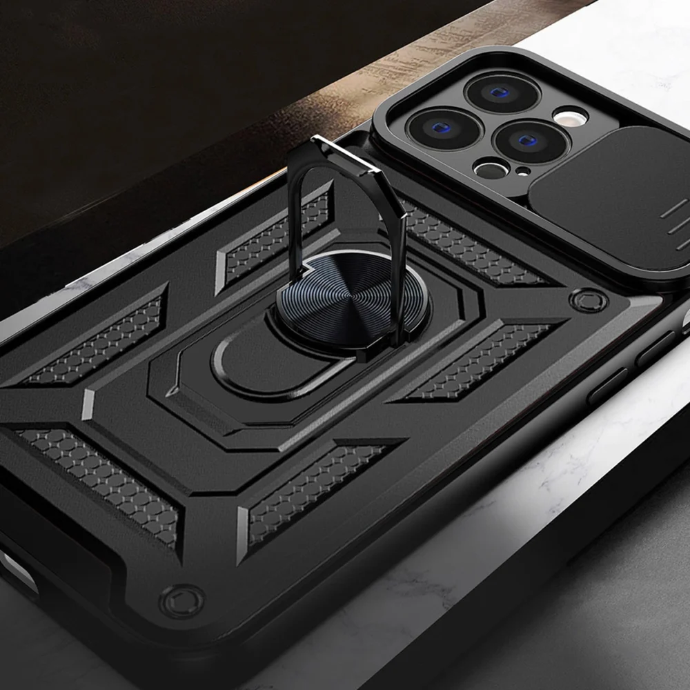 Hybrid Armor Camshield Case for Vivo X80 Lite / Vivo V25 Armor Case with Camera Cover Blackeng