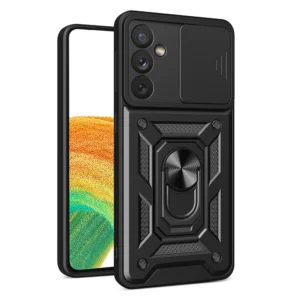 Hybrid Armor Camshield case for Samsung Galaxy A14 armored case with camera cover blackeng