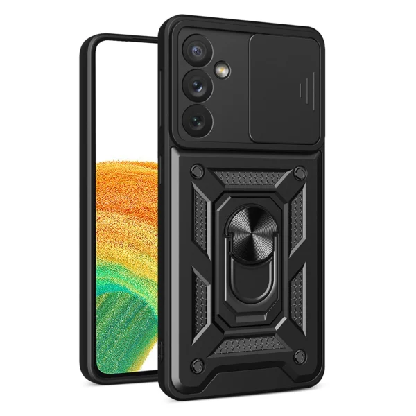 Hybrid Armor Camshield case for Samsung Galaxy A14 armored case with camera cover blackeng