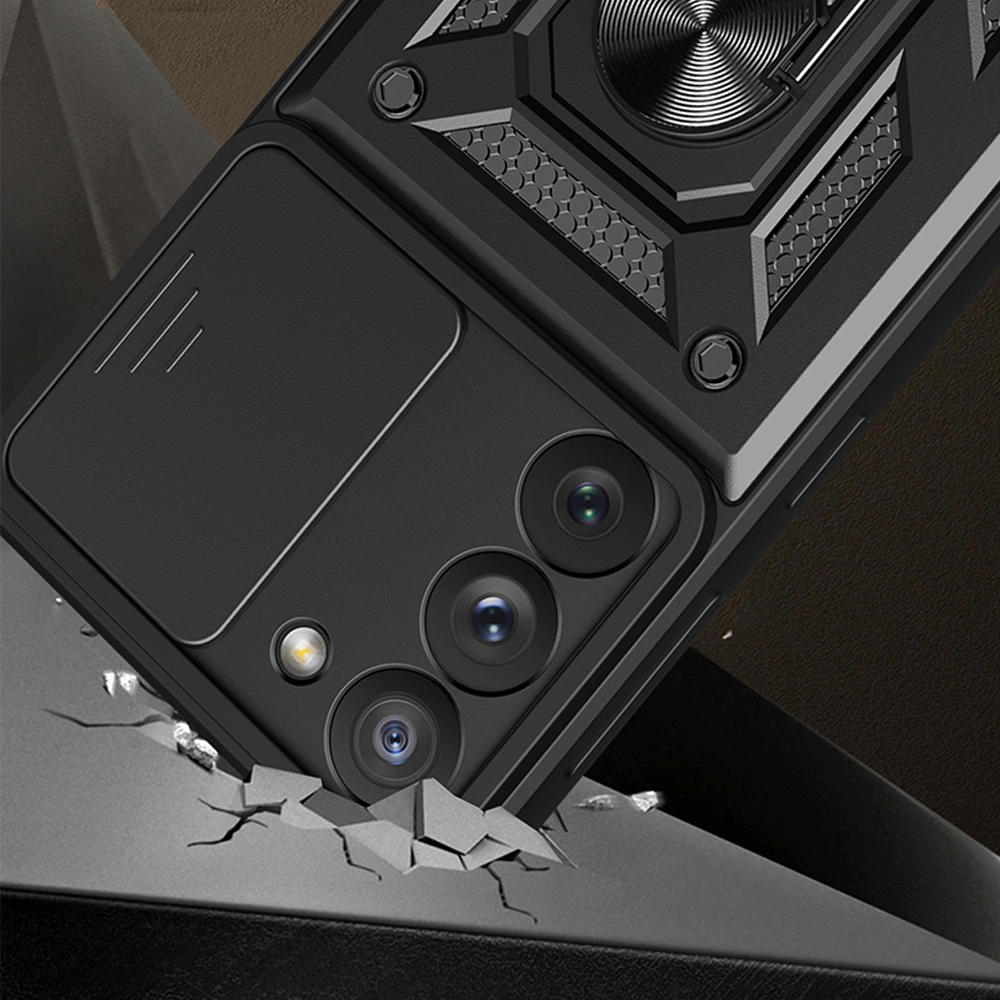 Hybrid Armor Camshield case for Samsung Galaxy A14 armored case with camera cover blackeng