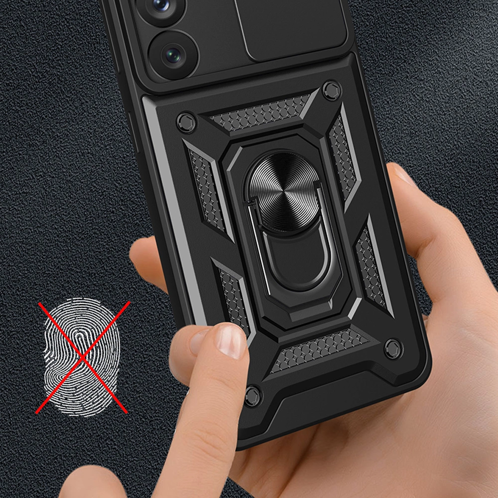 Hybrid Armor Camshield case for Samsung Galaxy A14 armored case with camera cover blackeng