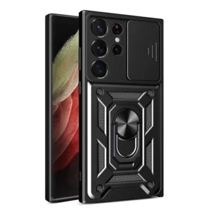 Hybrid Armor Camshield case for Samsung Galaxy S23 Ultra Armored cover with camera cover blackeng