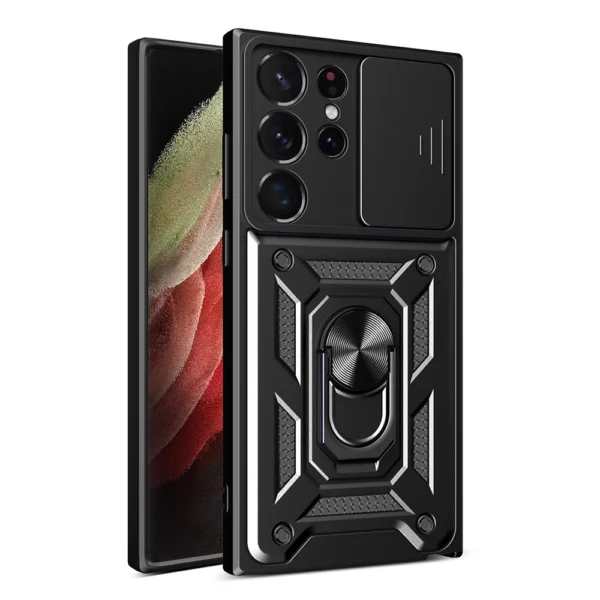 Hybrid Armor Camshield case for Samsung Galaxy S23 Ultra Armored cover with camera cover blackeng