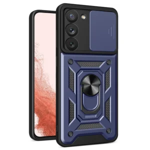 Hybrid Armor Camshield case for Samsung Galaxy S23+ armored case with camera cover blueeng