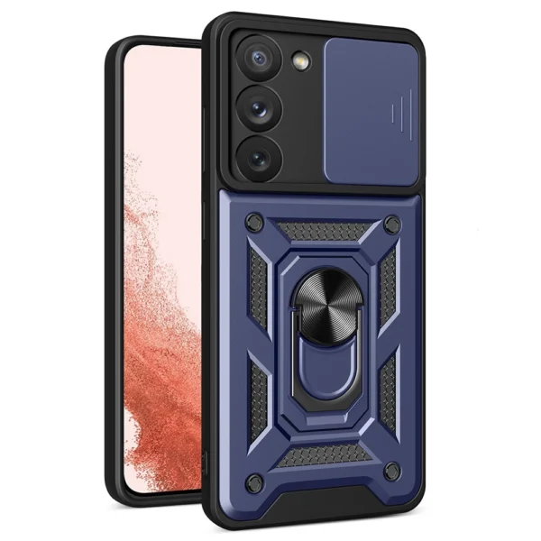 Hybrid Armor Camshield case for Samsung Galaxy S23+ armored case with camera cover blueeng