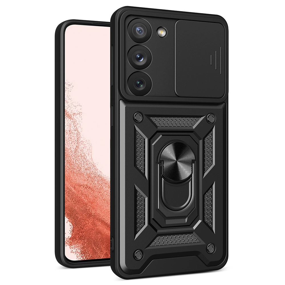 Hybrid Armor Camshield case for Samsung Galaxy S23+ armored cover with camera cover blackeng