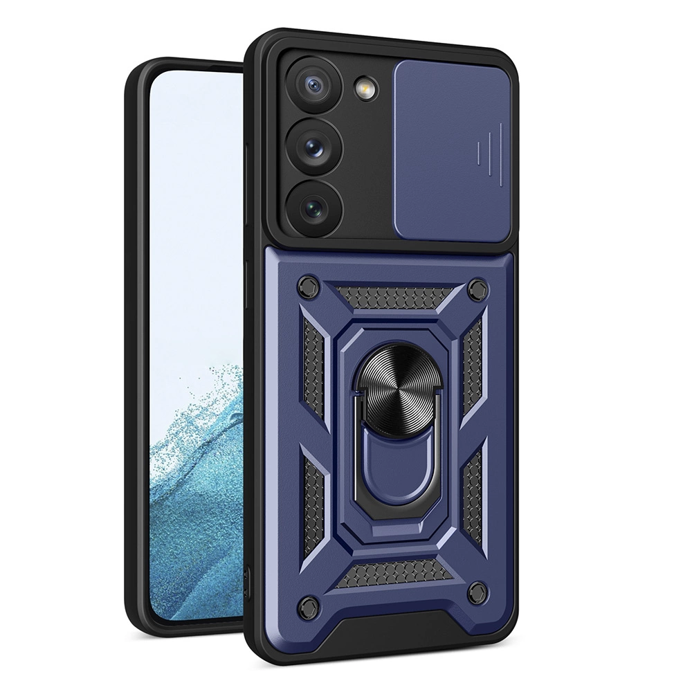Hybrid Armor Camshield case for Samsung Galaxy S23 armored case with camera cover blueeng