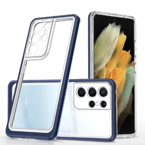 Clear 3in1 case for Samsung Galaxy S23 Ultra silicone cover with frame blueeng