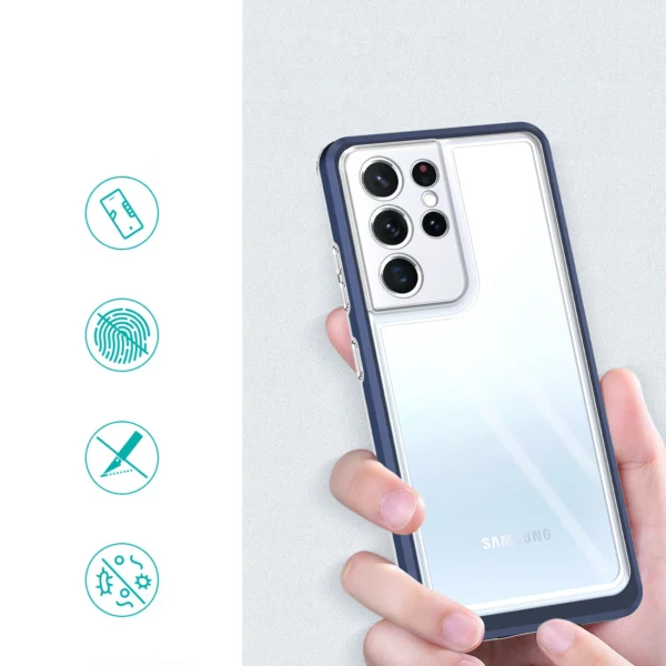 Clear 3in1 case for Samsung Galaxy S23 Ultra silicone cover with frame blueeng
