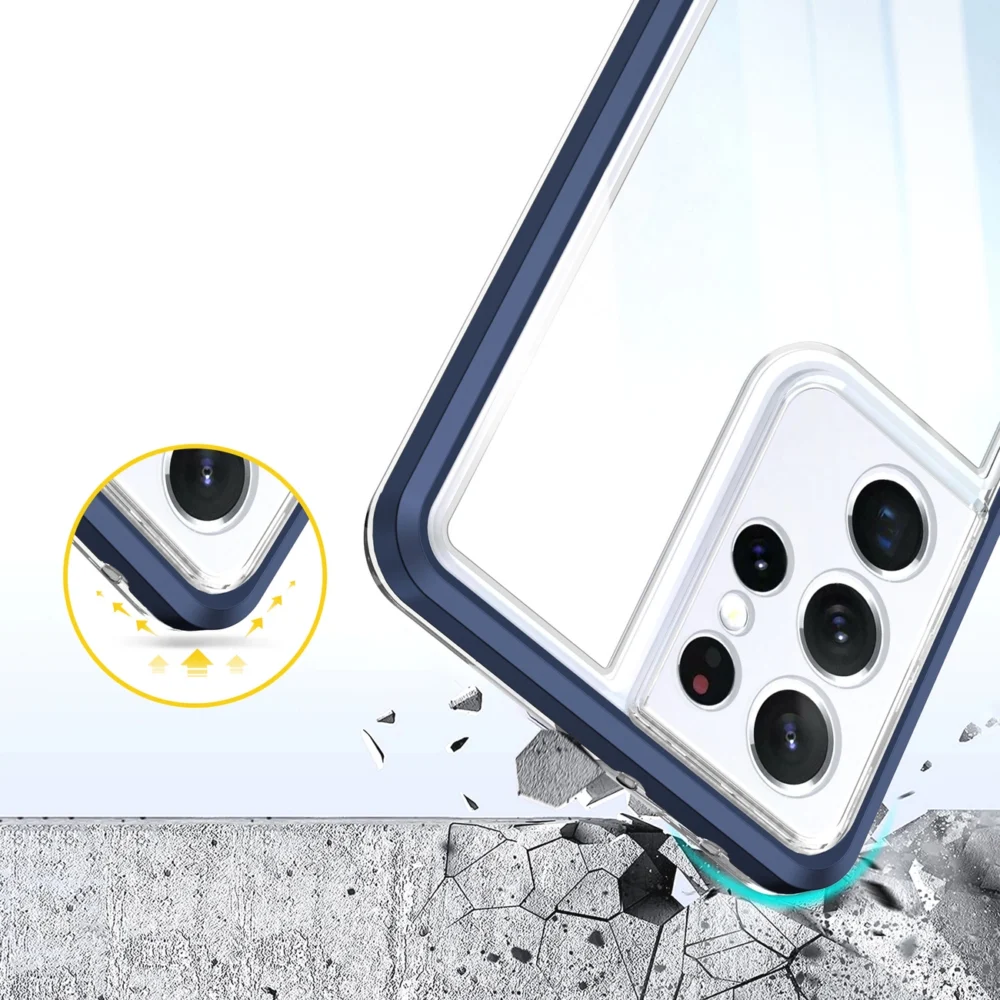Clear 3in1 case for Samsung Galaxy S23 Ultra silicone cover with frame blueeng