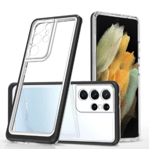 Clear 3in1 case for Samsung Galaxy S23 Ultra silicone cover with frame blackeng