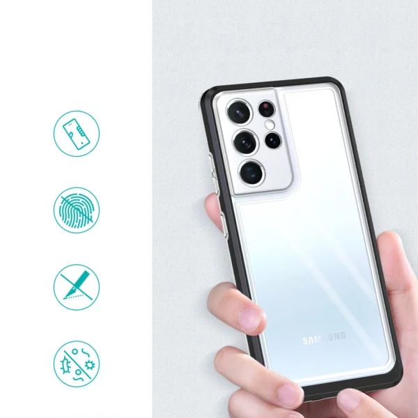 Clear 3in1 case for Samsung Galaxy S23 Ultra silicone cover with frame blackeng