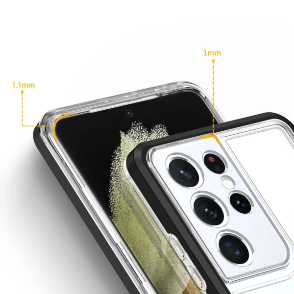 Clear 3in1 case for Samsung Galaxy S23 Ultra silicone cover with frame blackeng