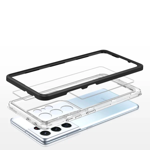 Clear 3in1 case for Samsung Galaxy S23 Ultra silicone cover with frame blackeng