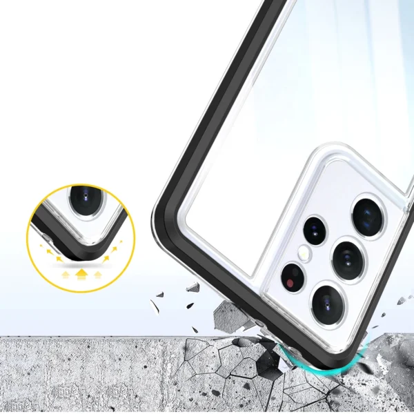 Clear 3in1 case for Samsung Galaxy S23 Ultra silicone cover with frame blackeng
