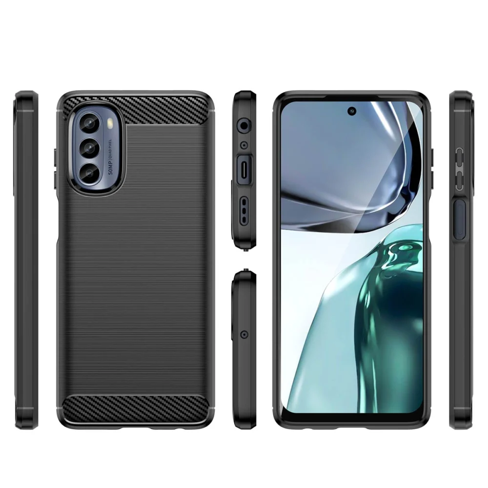 Carbon Case for Motorola Moto G62 5G flexible silicone carbon cover blackeng