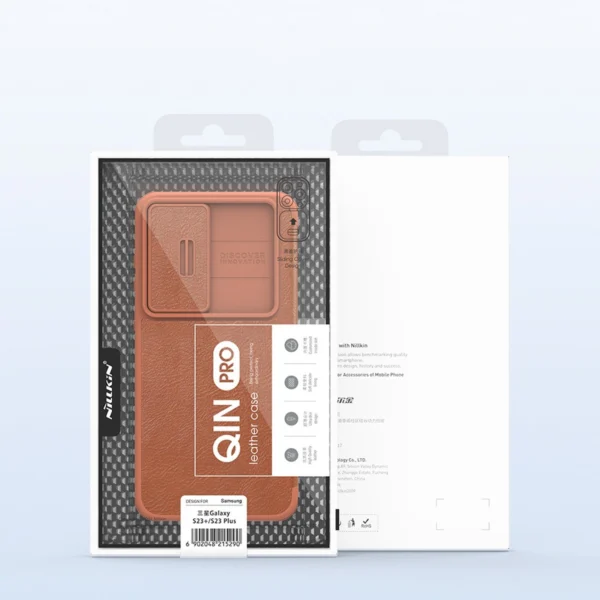 Nillkin Qin Leather Pro Case Case for Samsung Galaxy S23+ Cover with Flip Camera Protector Browneng