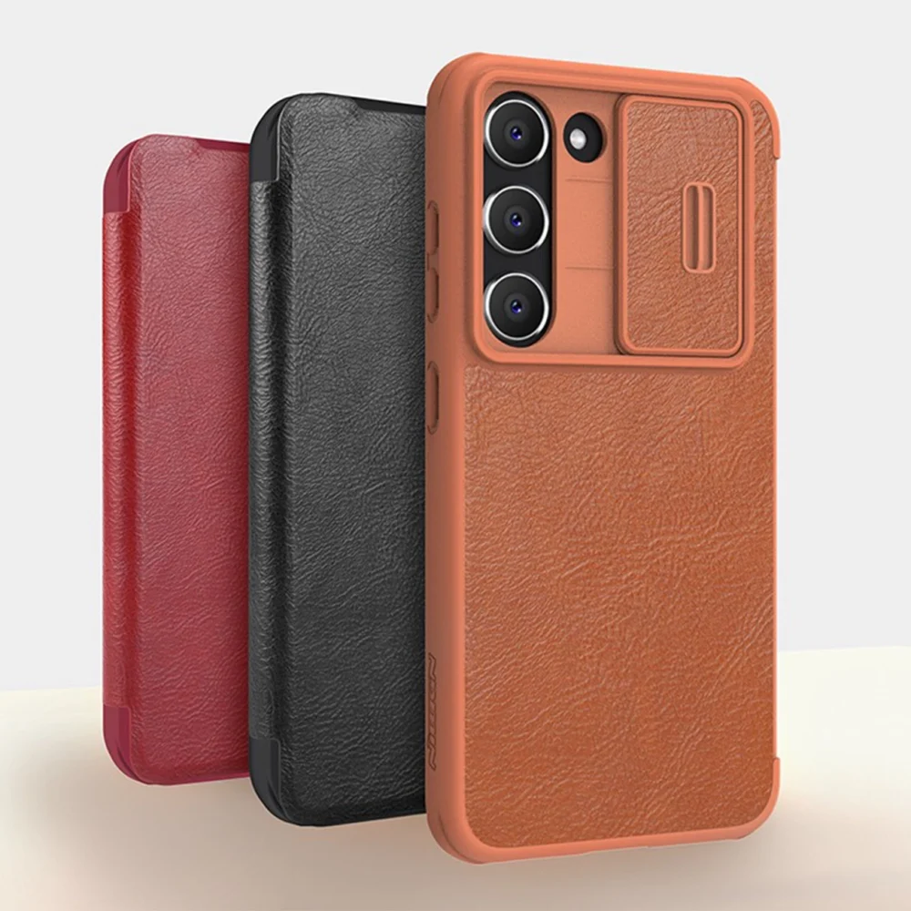 Nillkin Qin Leather Pro Case Case for Samsung Galaxy S23+ Cover with Flip Camera Protector Browneng