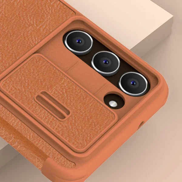 Nillkin Qin Leather Pro Case Case for Samsung Galaxy S23+ Cover with Flip Camera Protector Browneng