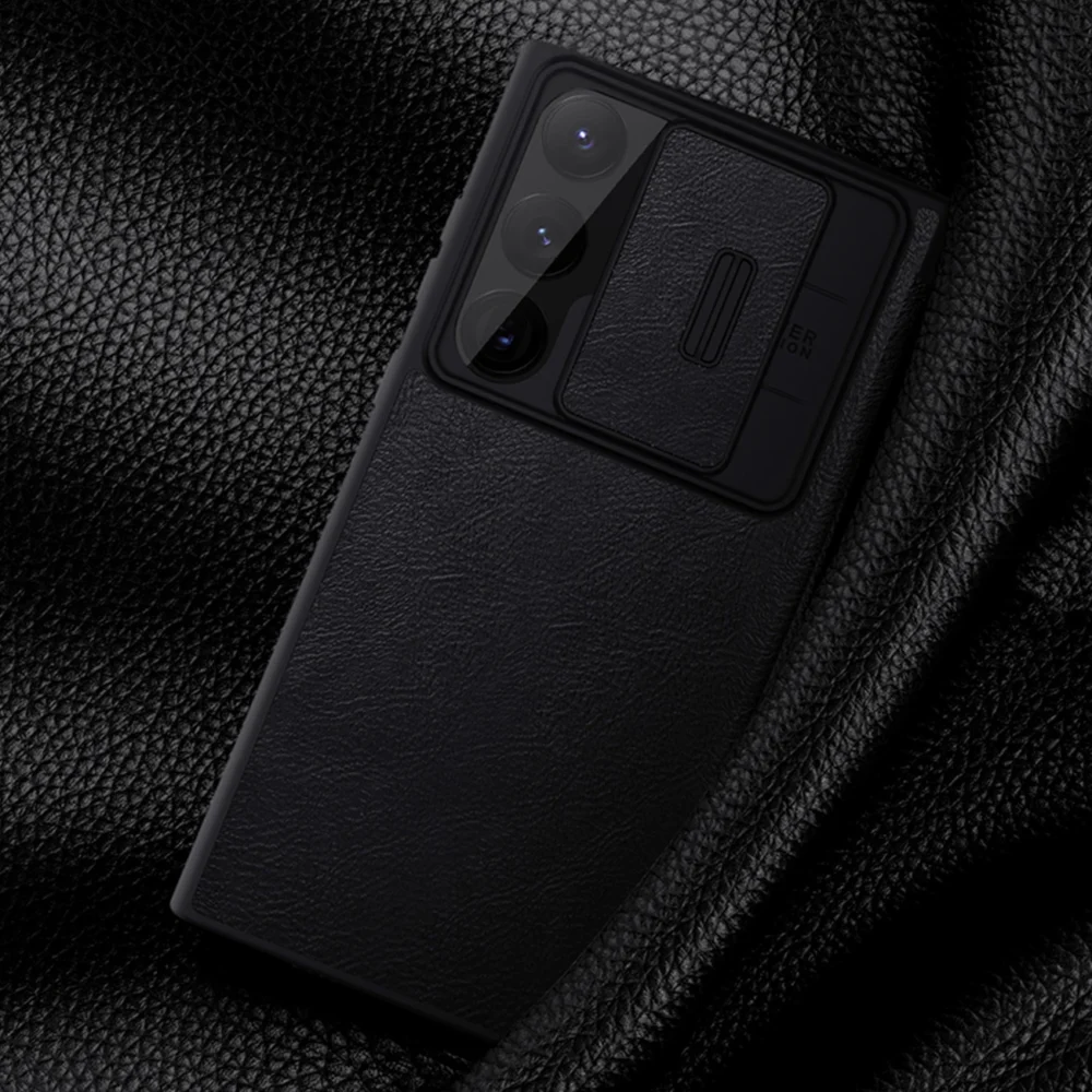 Nillkin Qin Leather Pro Case for Samsung Galaxy S23 Ultra Cover with Flip Camera Cover Blackeng