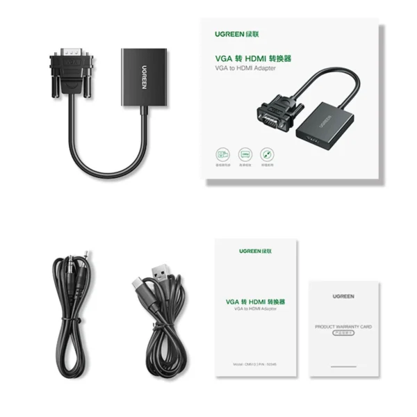 Ugreen VGA (Male) to HDMI (Female) Adapter Cable 0.15m Black (CM513)eng