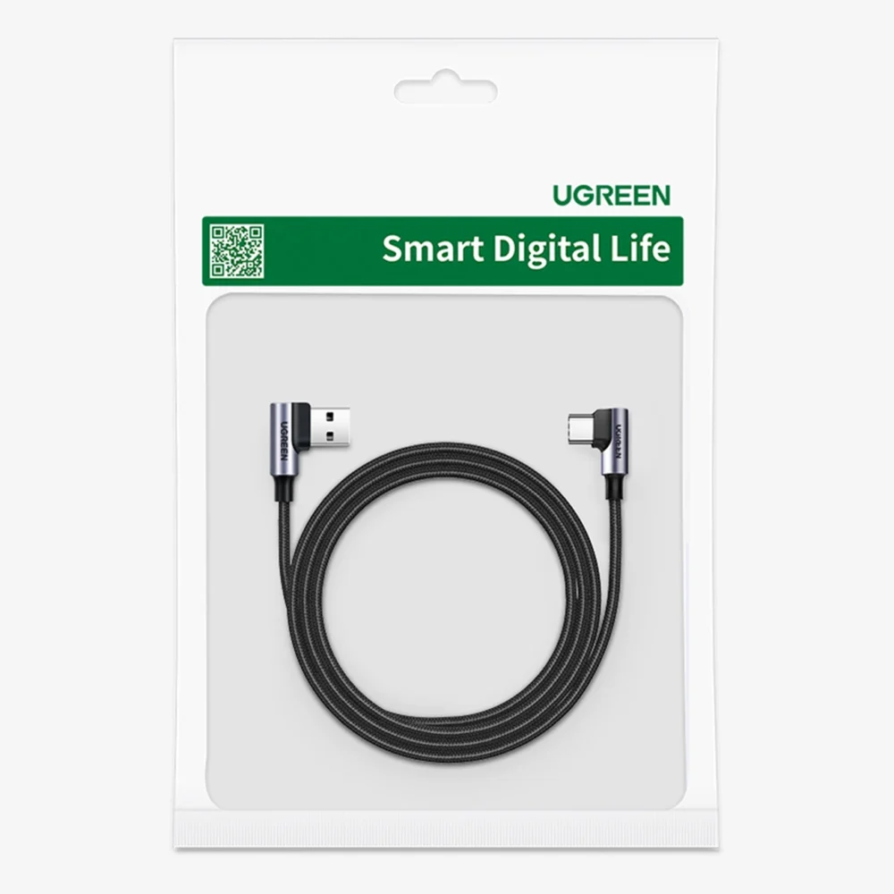 Ugreen 90° angled cable USB C - USB 2.0 480Mbps 3A 3m black (US176)eng
