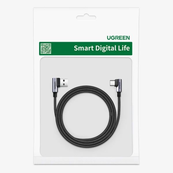 Ugreen 90° angled cable USB C - USB 2.0 480Mbps 3A 3m black (US176)eng