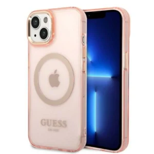Guess GUHMP14SHTCMP iPhone 14 6.1" pink/pink hard case Gold Outline Translucent MagSafeeng