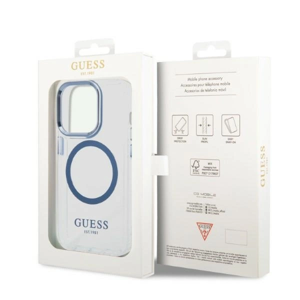 Guess GUHMP14XHTRMB iPhone 14 Pro Max 6.7" blue/blue hard case Metal Outline Magsafeeng