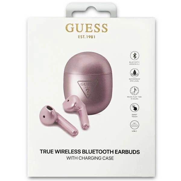 Guess GUTWST82TRU TWS Bluetooth Headphones + Purple/Purple Triangle Logo Docking Stationeng