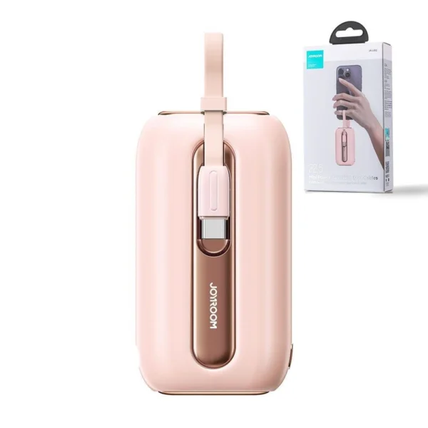 Joyroom mini powerbank 10000mAh Colorful Series 22.5W with 2 built-in USB C and Lightning cables pink (JR-L012)eng
