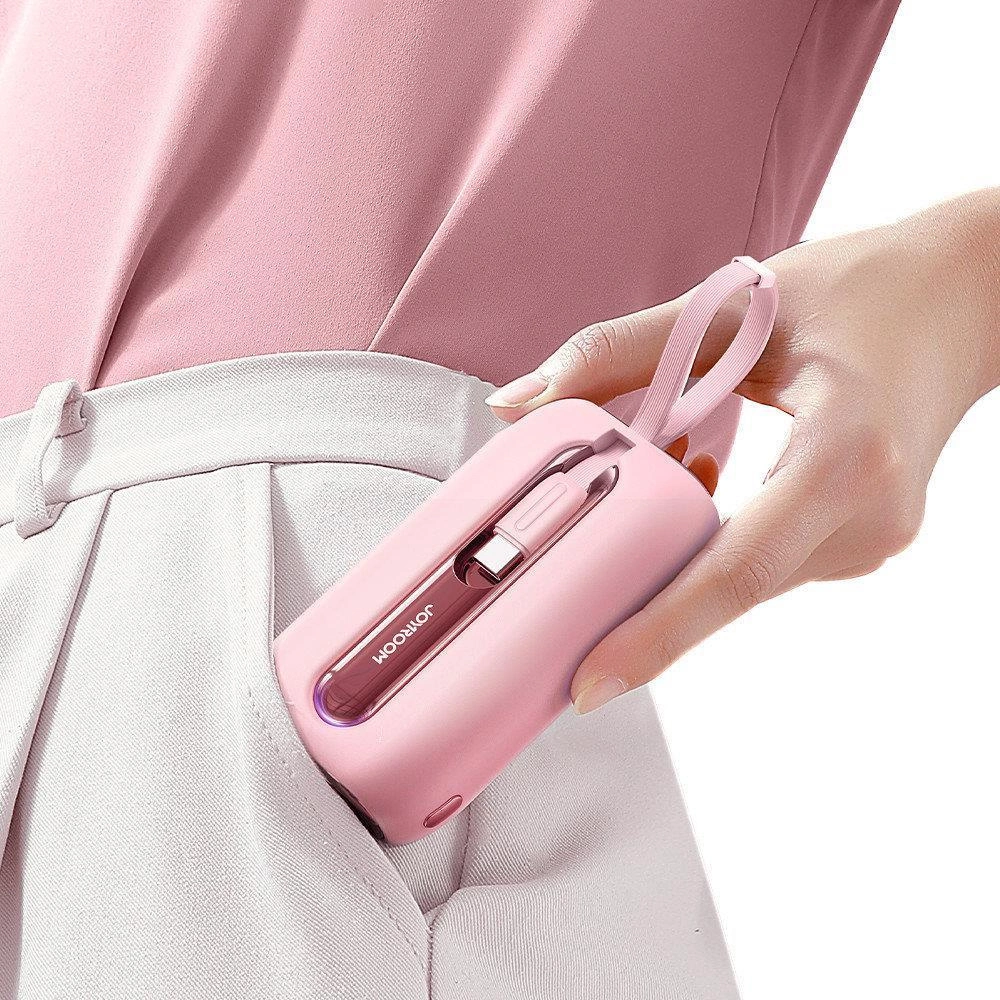 Joyroom mini powerbank 10000mAh Colorful Series 22.5W with 2 built-in USB C and Lightning cables pink (JR-L012)eng