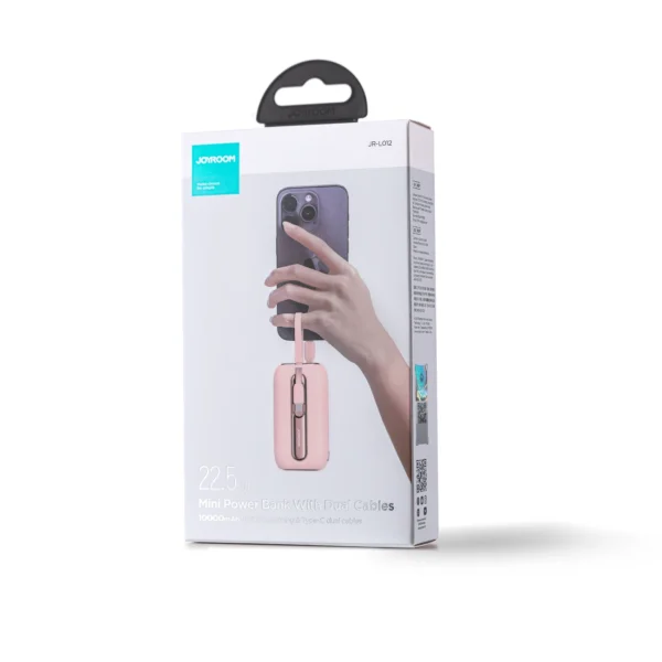 Joyroom mini powerbank 10000mAh Colorful Series 22.5W with 2 built-in USB C and Lightning cables pink (JR-L012)eng