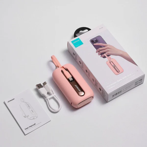 Joyroom mini powerbank 10000mAh Colorful Series 22.5W with 2 built-in USB C and Lightning cables pink (JR-L012)eng
