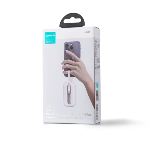 Joyroom mini powerbank 10000mAh Colorful Series 22.5W with 2 built-in USB C and Lightning cables white (JR-L012)eng