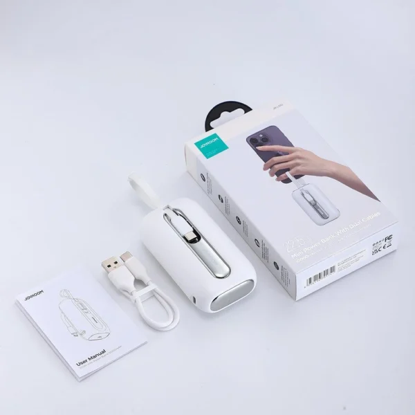 Joyroom mini powerbank 10000mAh Colorful Series 22.5W with 2 built-in USB C and Lightning cables white (JR-L012)eng
