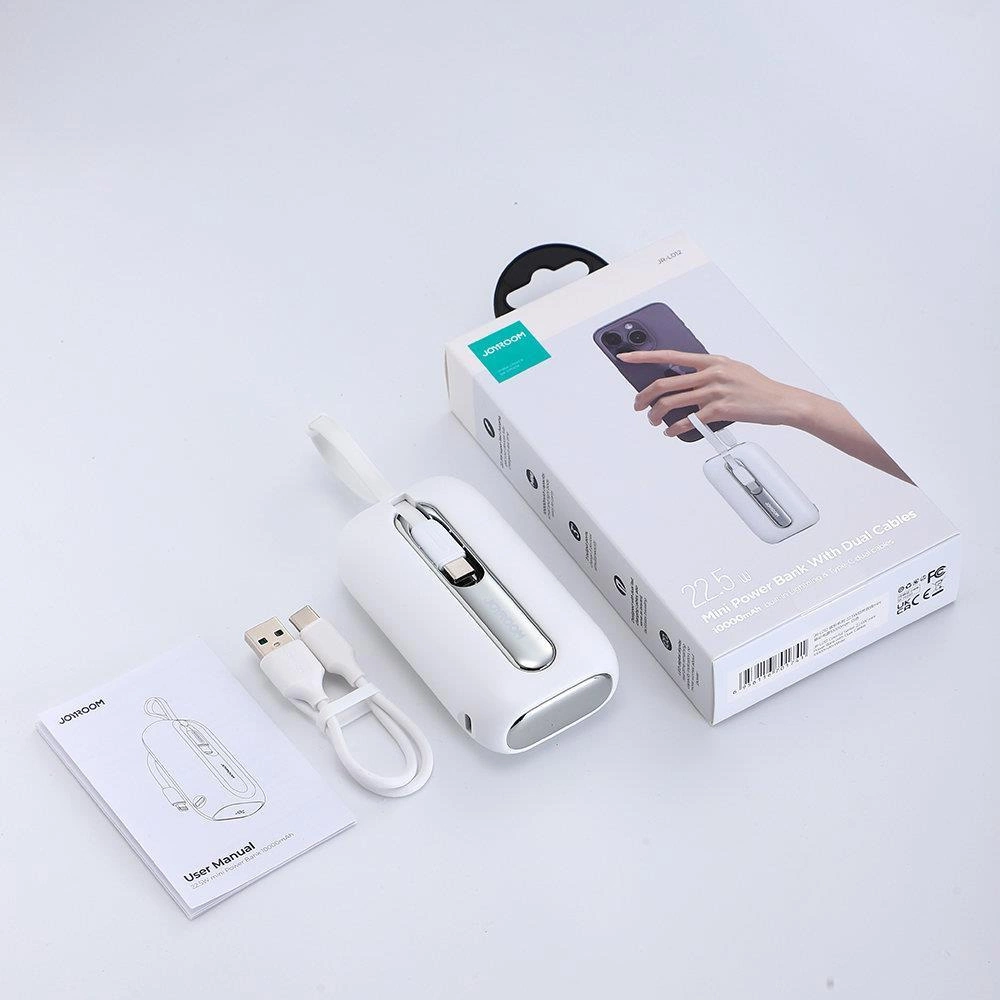 Joyroom mini powerbank 10000mAh Colorful Series 22.5W with 2 built-in USB C and Lightning cables white (JR-L012)eng