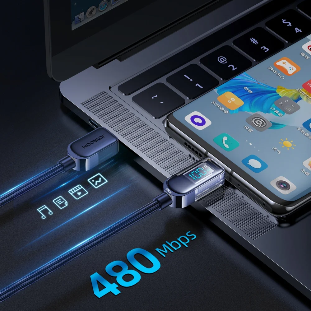 Joyroom A4 USB-C / USB-C 100W 1.2m Cable with Display - Blueeng