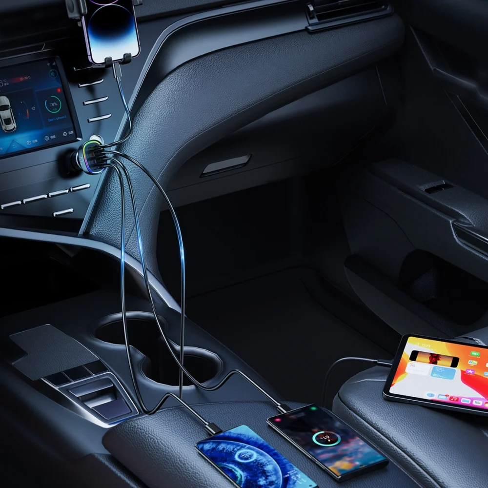 Joyroom 70W car charger with 4 ports: 2 x USB C, 2 x USB black (JR-CL29)eng