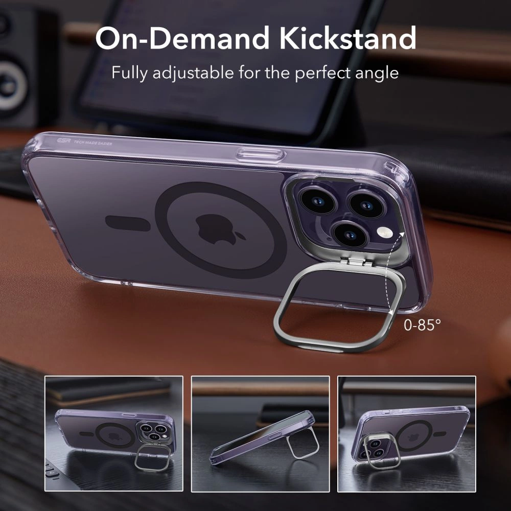 ESR Classic Kickstand Halolock MagSafe iPhone 14 Pro Case - Clear Purpleeng