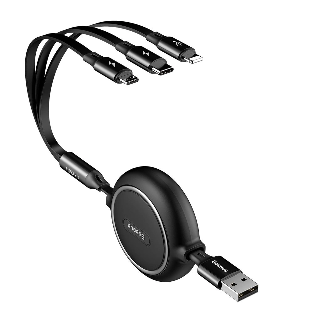 Baseus Golden Loop 3in1 retractable cable USB - micro USB / Lightning / USB-C 3.5A 35cm - 120cm black (CAMLT-JH01)eng