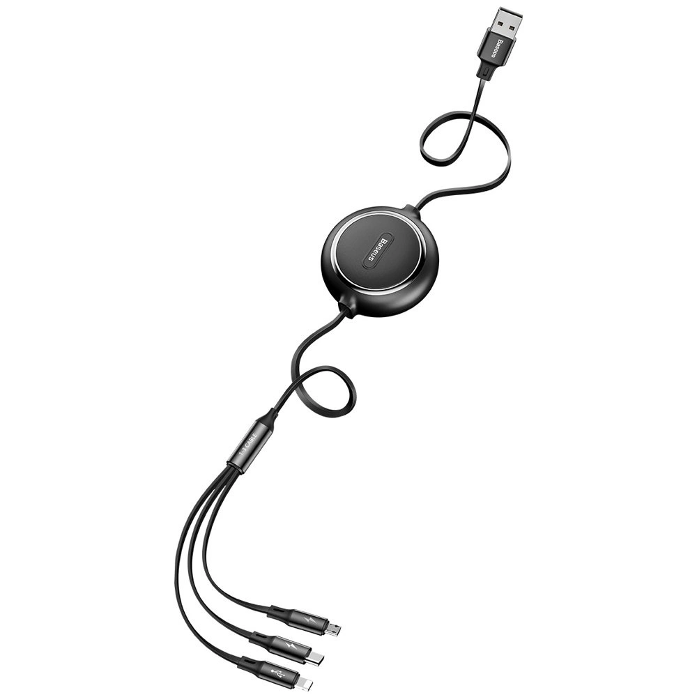 Baseus Golden Loop 3in1 retractable cable USB - micro USB / Lightning / USB-C 3.5A 35cm - 120cm black (CAMLT-JH01)eng