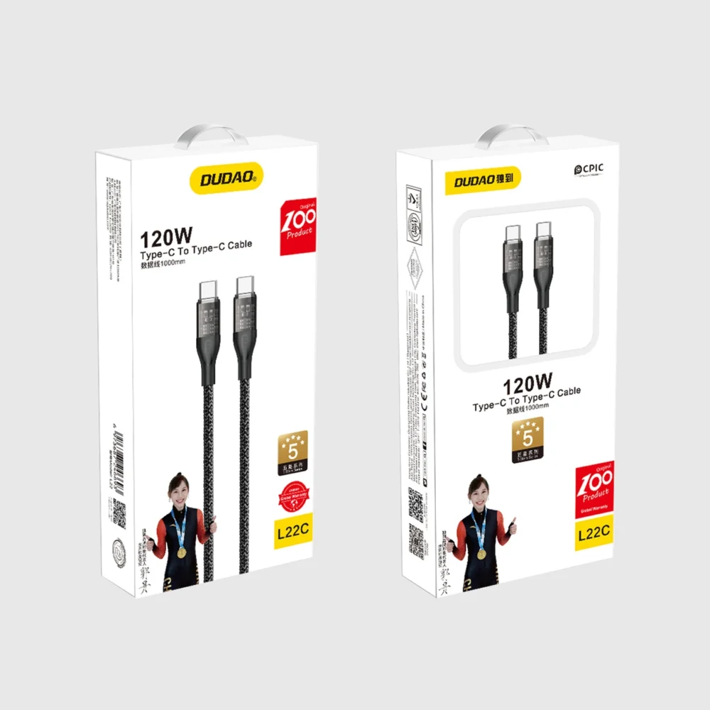 Dudao L22C USB-C - USB-C cable 120W 1m - grayeng