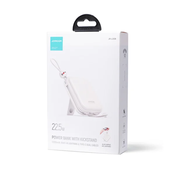 Joyroom powerbank with USB C and Lightning cables and Cutie Series stand 10000mAh 22.5W white (JR-L008)eng