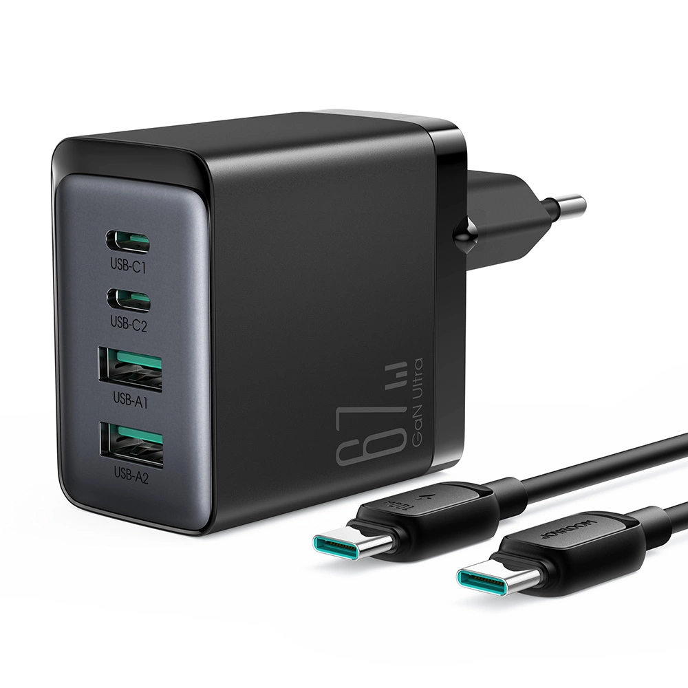 Joyroom GaN charger 67W 4 ports (2x USB, 2x USB C) black (TCG02) + USB C - USB C cable 100W 1.2meng