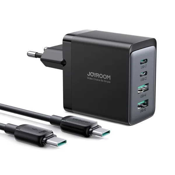 Joyroom GaN charger 67W 4 ports (2x USB, 2x USB C) black (TCG02) + USB C - USB C cable 100W 1.2meng