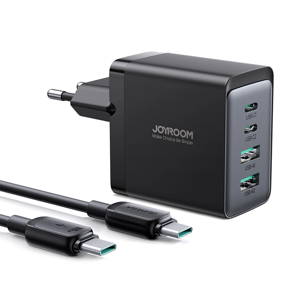 Joyroom GaN charger 67W 4 ports (2x USB, 2x USB C) black (TCG02) + USB C - USB C cable 100W 1.2meng
